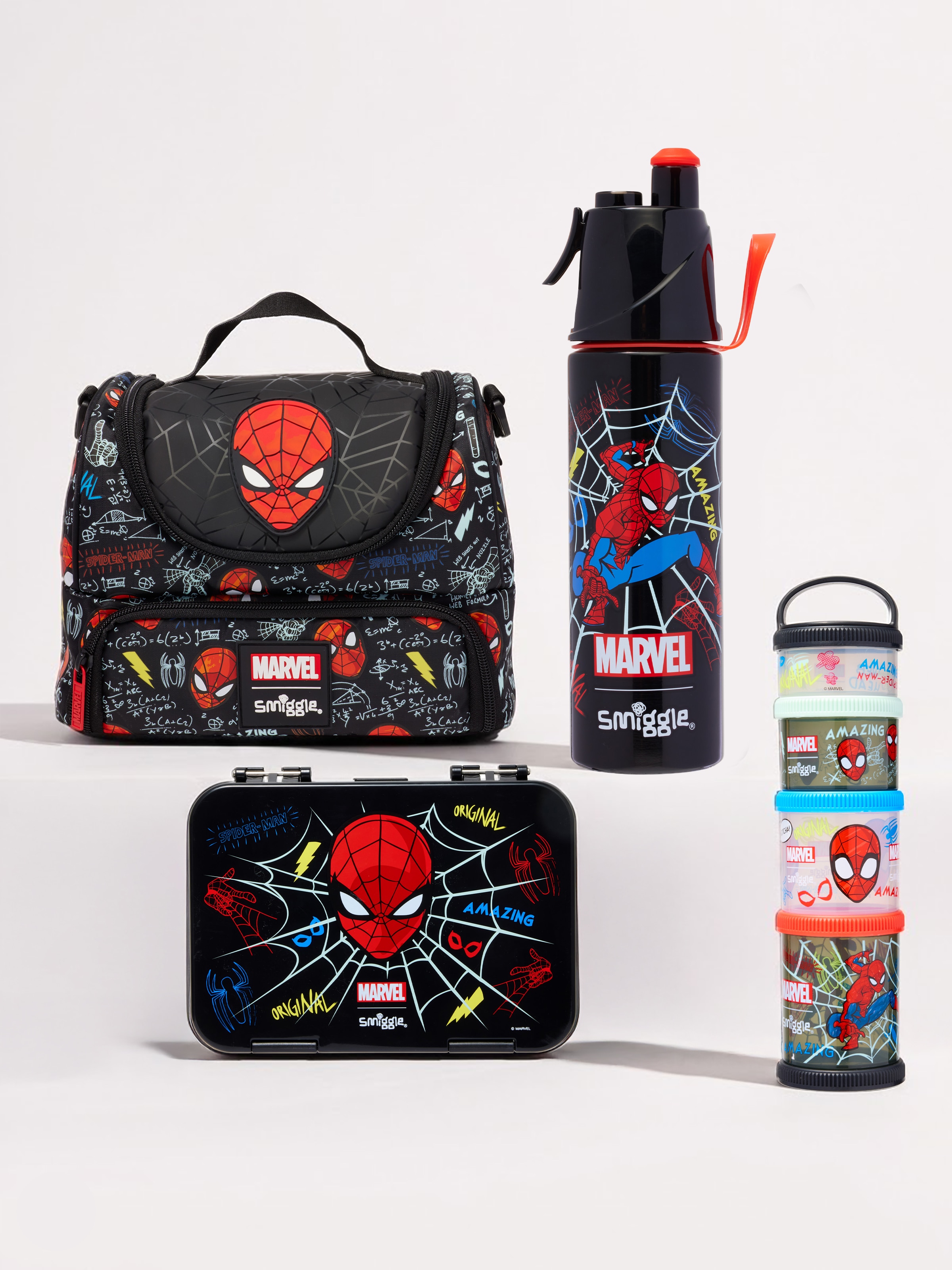 Spider-Man 4 Piece Lunch Bundle W Stainless Spritz Bottle 500Ml