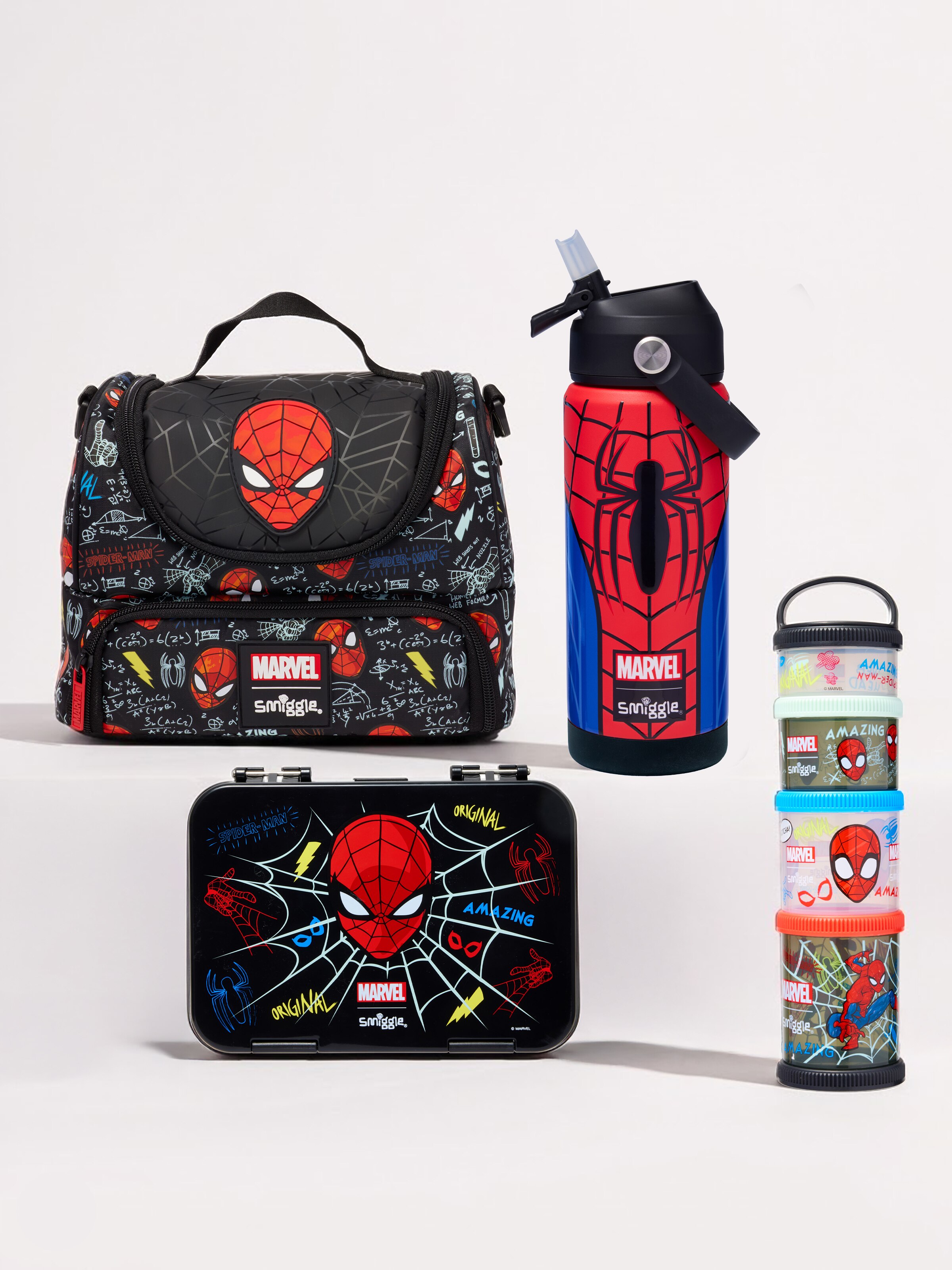Spider-Man 4 Piece Lunch Bundle W Squiggle Insulated Bottle 550Ml